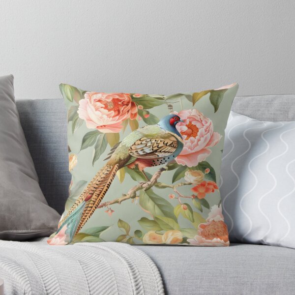 Item preview, Peach Floral Pheasant Chinoiserie Chintz designed and sold by TheChinoiserie.