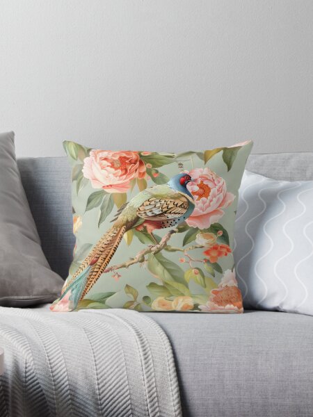 Item preview, Peach Floral Pheasant Chinoiserie Chintz designed and sold by TheChinoiserie.