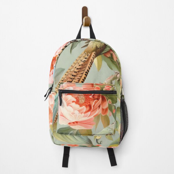 Item preview, Peach Floral Pheasant Chinoiserie Chintz designed and sold by TheChinoiserie.