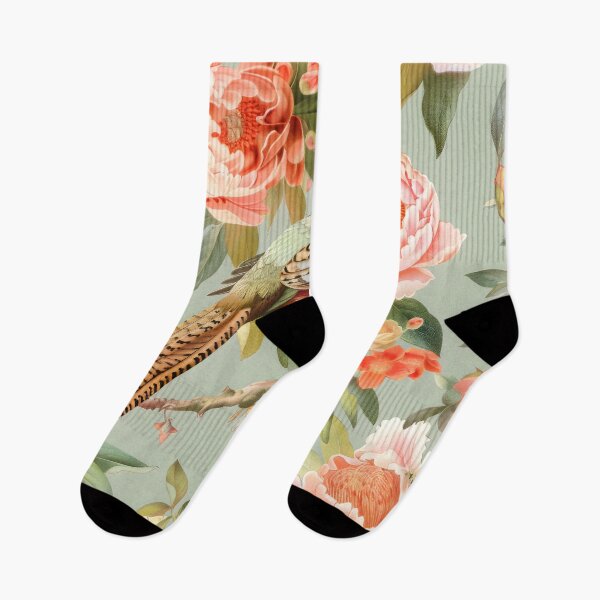 Item preview, Peach Floral Pheasant Chinoiserie Chintz designed and sold by TheChinoiserie.