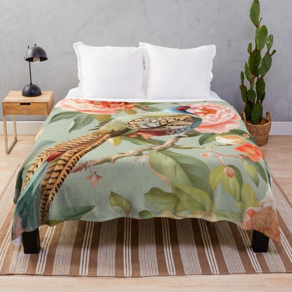Item preview, Peach Floral Pheasant Chinoiserie Chintz designed and sold by TheChinoiserie.