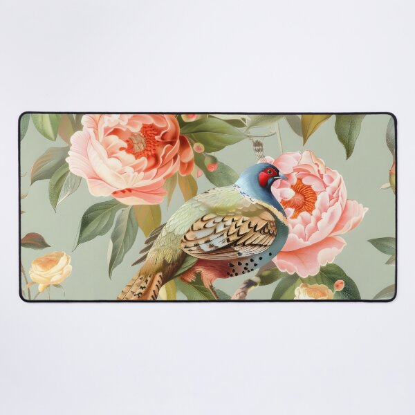 Item preview, Peach Floral Pheasant Chinoiserie Chintz designed and sold by TheChinoiserie.