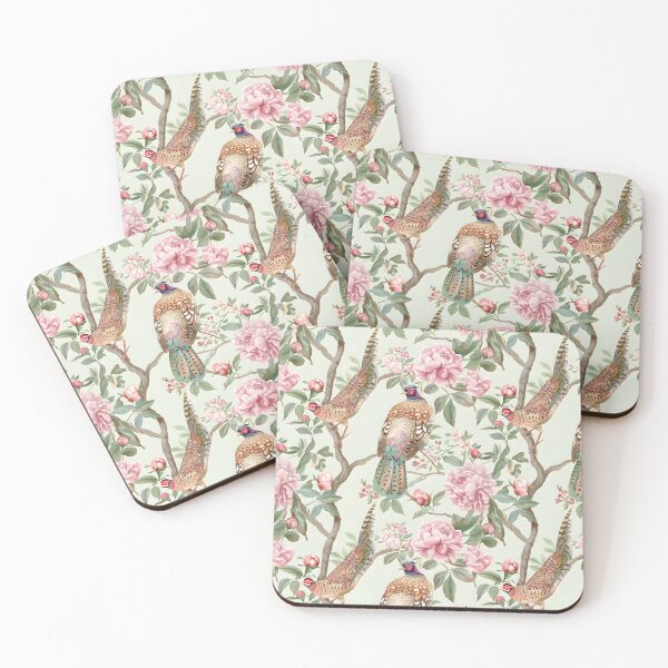 Item preview, Pastel Pink and Mint Pheasant Chinoiserie Chintz designed and sold by TheChinoiserie.