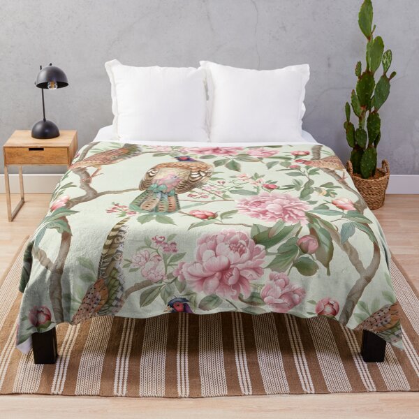 Item preview, Pastel Pink and Mint Pheasant Chinoiserie Chintz designed and sold by TheChinoiserie.