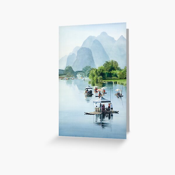 "Bamboo Rafting to Shangri La" Watercolor Greeting Card