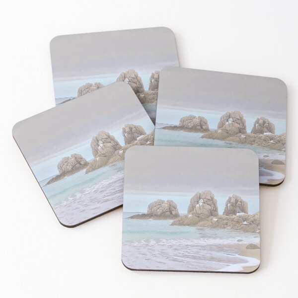 Item preview, Rugged Coastline with Towering Rocks and Calm Waves | Pastel Art designed and sold by takeng07.