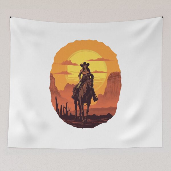 Item preview, Cool Cowgirl with a Vibrant Sunset Sky designed and sold by TurtleDojo.