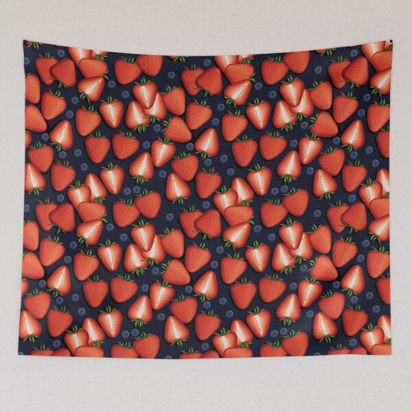 Item preview, Strawberries and blueberries on a black background designed and sold by Alex  Blud.