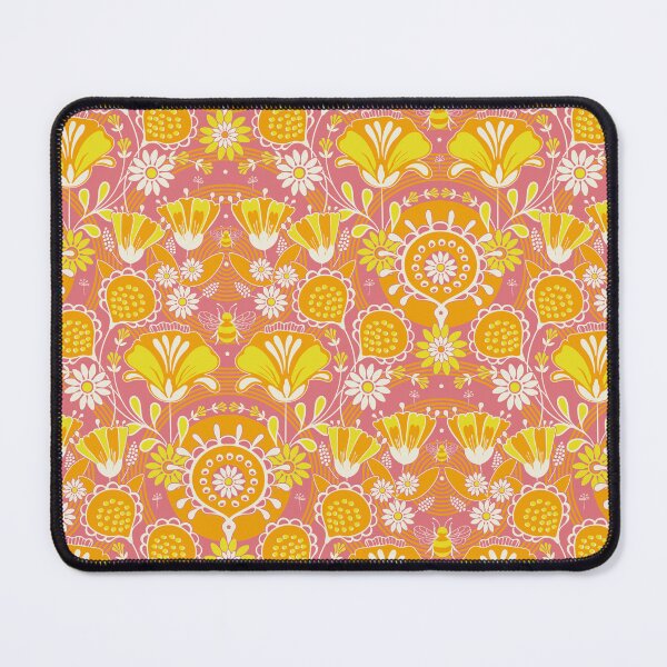 Aperçu de l'œuvre Abeille parmi les fleurs, style folklorique, version rose et orange créée et vendue par Alex  Blud.