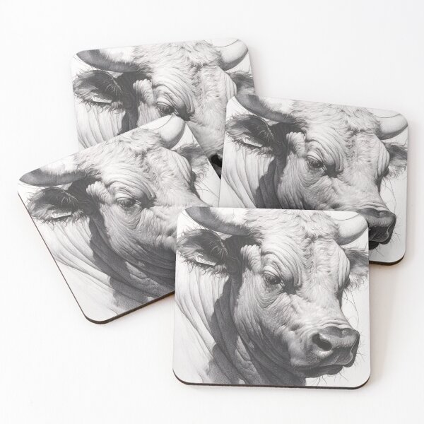 Item preview, Black and white ox pencil drawing designed and sold by Pencil-Art.