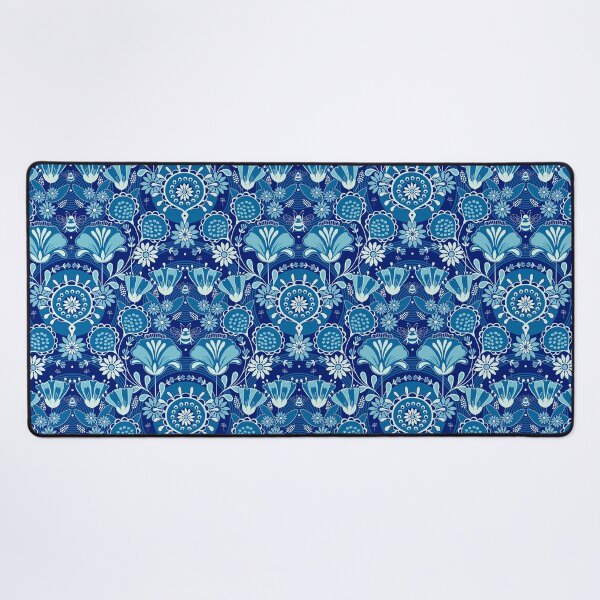 Aperçu de l'œuvre Abeille parmi les fleurs, style folklorique, version bleue créée et vendue par Alex  Blud.