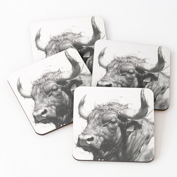Item preview, Black and white ox pencil drawing designed and sold by Pencil-Art.