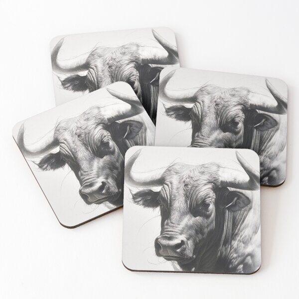 Item preview, Black and white ox pencil drawing designed and sold by Pencil-Art.