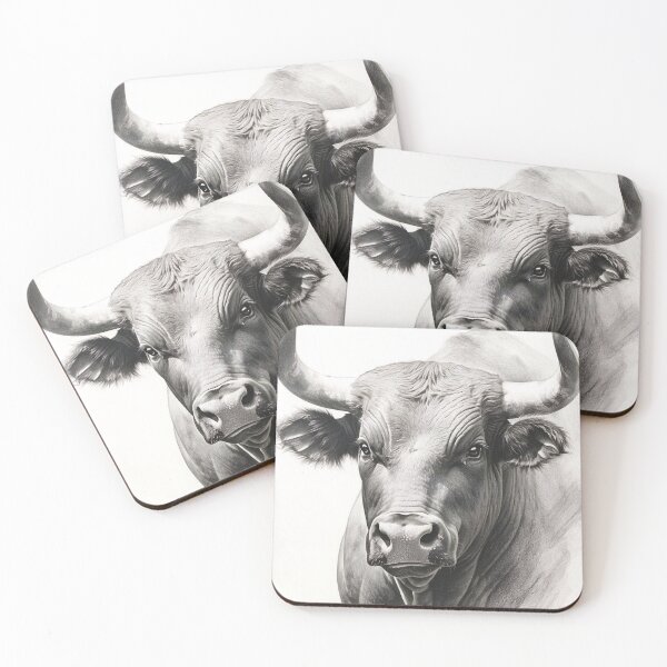 Item preview, Black and white ox pencil drawing designed and sold by Pencil-Art.
