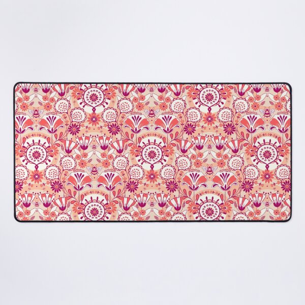 Aperçu de l'œuvre Abeille parmi les fleurs, style folklorique, version corail créée et vendue par Alex  Blud.