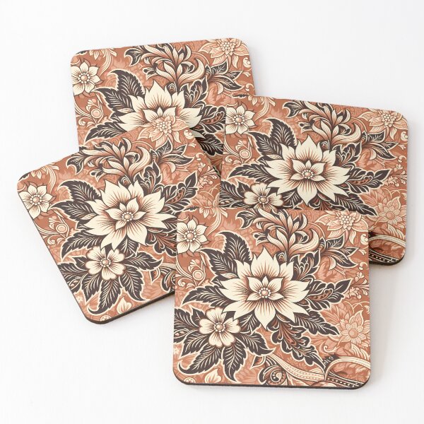 Item preview, Traditional Batik Brown Floral Pattern Malaysia Indonesia  designed and sold by artColourized.