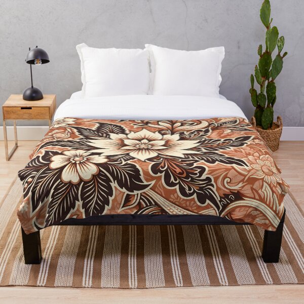 Item preview, Traditional Batik Brown Floral Pattern Malaysia Indonesia  designed and sold by artColourized.