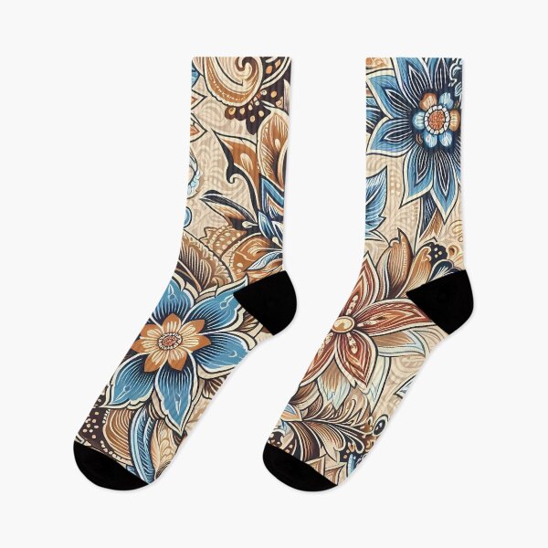 Item preview, Traditional Batik Blue Brown Floral Pattern Malaysia Indonesia  designed and sold by artColourized.
