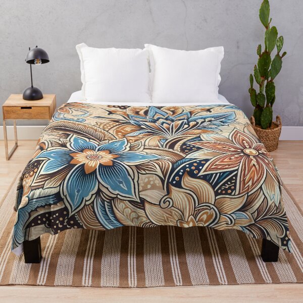Item preview, Traditional Batik Blue Brown Floral Pattern Malaysia Indonesia designed and sold by artColourized.