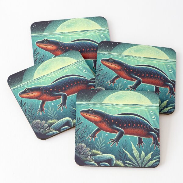 Item preview, Fire-Bellied Newt Underwater at Night – Serene Aquatic Wildlife Illustration designed and sold by NocturnalNook.