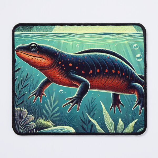 Item preview, Fire-Bellied Newt Underwater at Night – Serene Aquatic Wildlife Illustration designed and sold by NocturnalNook.