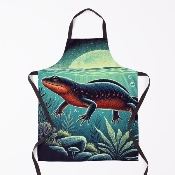 Item preview, Fire-Bellied Newt Underwater at Night – Serene Aquatic Wildlife Illustration designed and sold by NocturnalNook.
