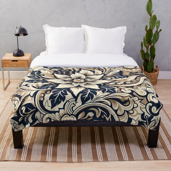 Item preview, Traditional Batik Beige Black Floral Pattern Malaysia Indonesia  designed and sold by artColourized.