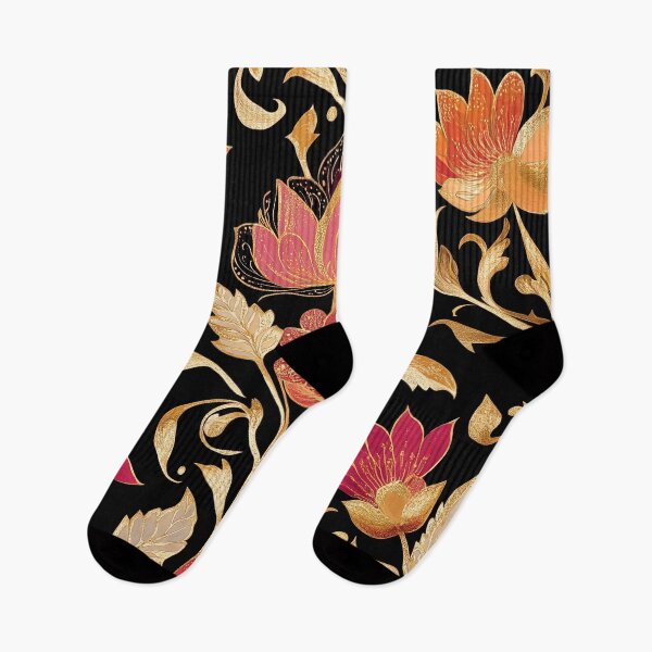 Item preview, Lotus Gold: Ornate Floral Pattern on Black Tapestry designed and sold by Octavia Soldani.