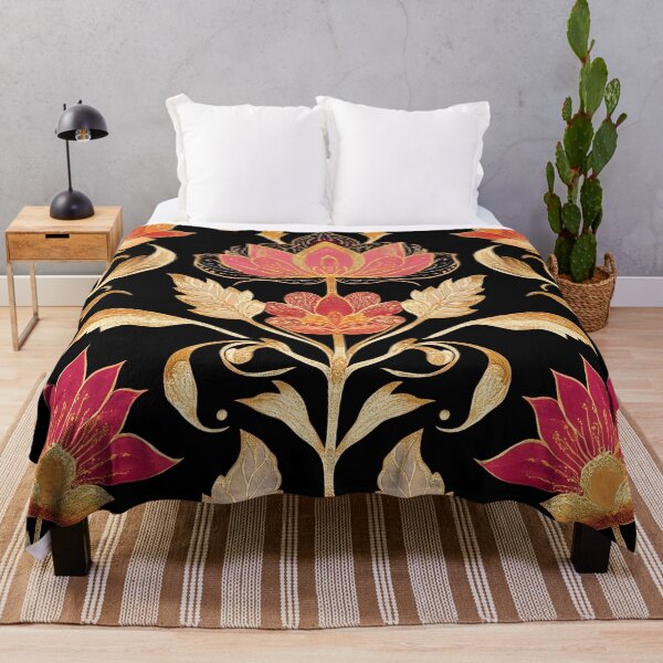 Item preview, Lotus Gold: Ornate Floral Pattern on Black Tapestry designed and sold by Octavia Soldani.
