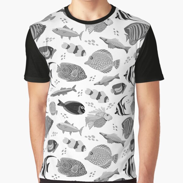Artikel-Vorschau von Entzückendes Fischmuster, verspieltes Unterwasserthema in Schwarz-Weiß-Farbpalette, designt und verkauft von Aforesty.