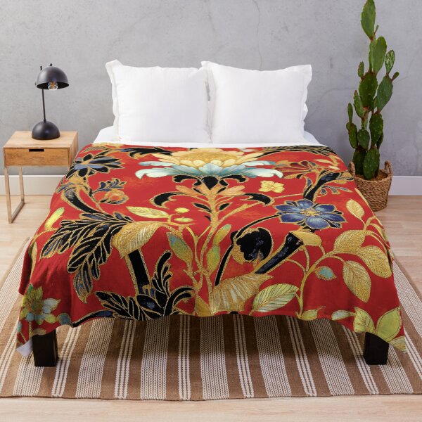 Item preview, Crimson Garden: Bold Floral Tapestry with Gold and Blue Accents designed and sold by Octavia Soldani.