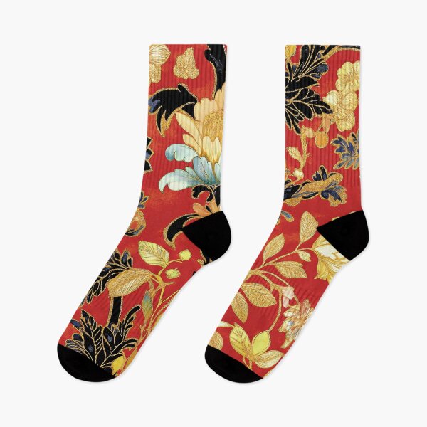 Item preview, Crimson Garden: Bold Floral Tapestry with Gold and Blue Accents designed and sold by Octavia Soldani.