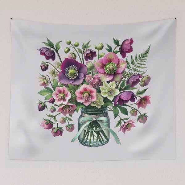 Item preview, Lenten Rose and Masterwort Bouquet in a Mason Jar designed and sold by AlexandruStoian.