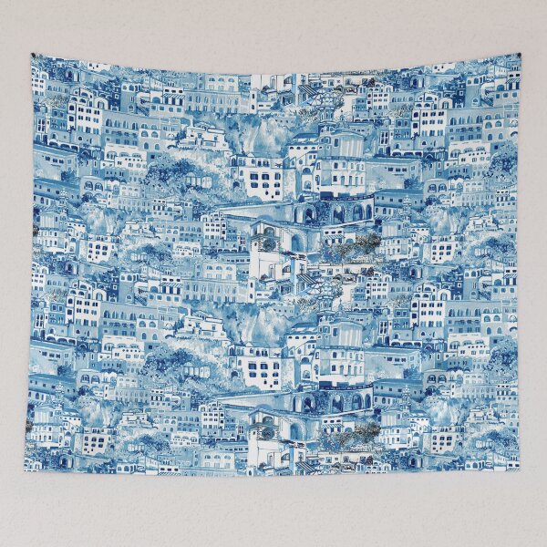 Item preview, Amalfi architecture monochromatic Italian villa houses in blue designed and sold by Katarina Roccella.