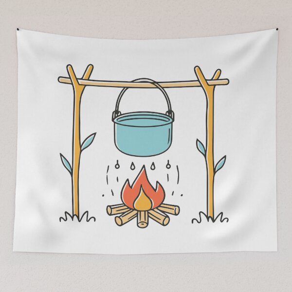 Item preview, Illustration of pot cooking water with camp fire designed and sold by rasagamastore.
