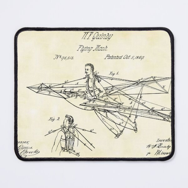 Item preview, Man Power 1869 Flying Machine, original patent drawing parchment background designed and sold by QualitySolution.