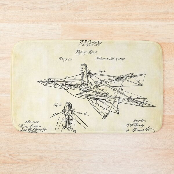 Item preview, Man Power 1869 Flying Machine, original patent drawing parchment background designed and sold by QualitySolution.