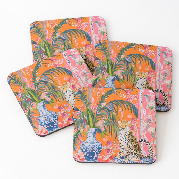 Item preview, Grandmillennial art, Cheetah in orange chinoiserie interior designed and sold by SophieClimaArt.