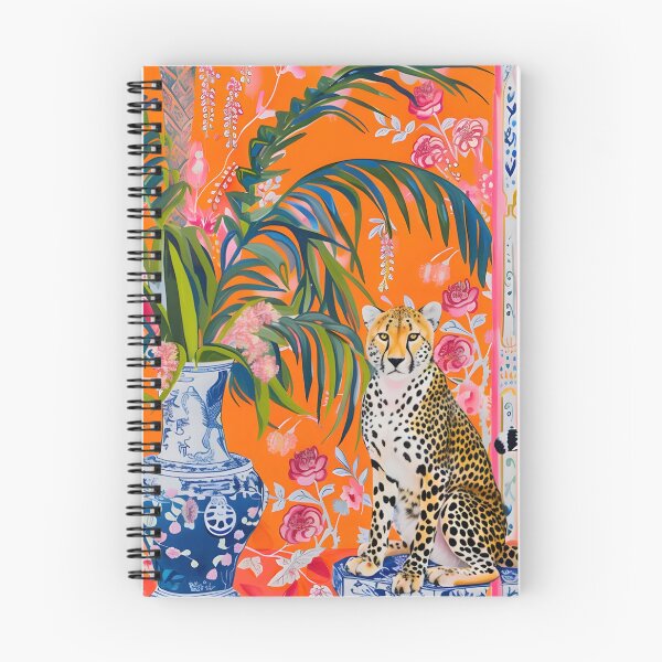 Item preview, Grandmillennial art, Cheetah in orange chinoiserie interior designed and sold by SophieClimaArt.