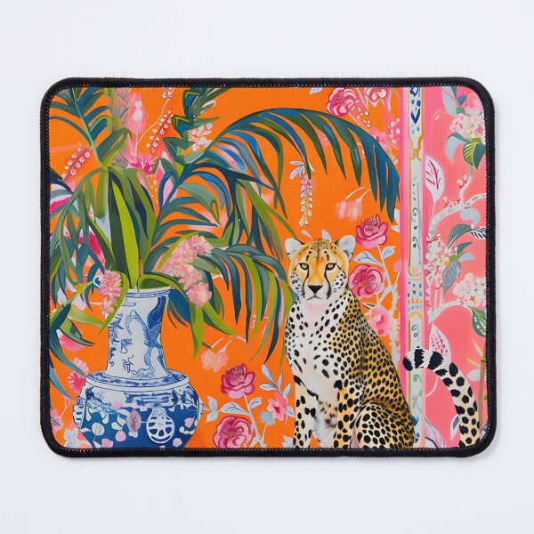 Item preview, Grandmillennial art, Cheetah in orange chinoiserie interior designed and sold by SophieClimaArt.