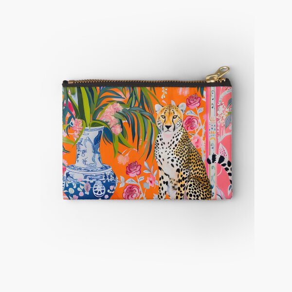 Item preview, Grandmillennial art, Cheetah in orange chinoiserie interior designed and sold by SophieClimaArt.