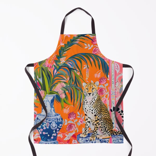 Artikelvorschau, Grandmillennial Art, Gepard in orangefarbenem Chinoiserie-Interieur entworfen und verkauft von SophieClimaArt.