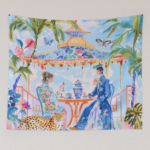 Item preview, Chinoiserie art, The Sectet Meeting, chinoiserie painting designed and sold by SophieClimaArt.