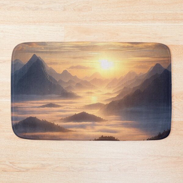 Item preview, A Serene Sunrise Over A Misty Mountain Range. designed and sold by IrsathThaslima.
