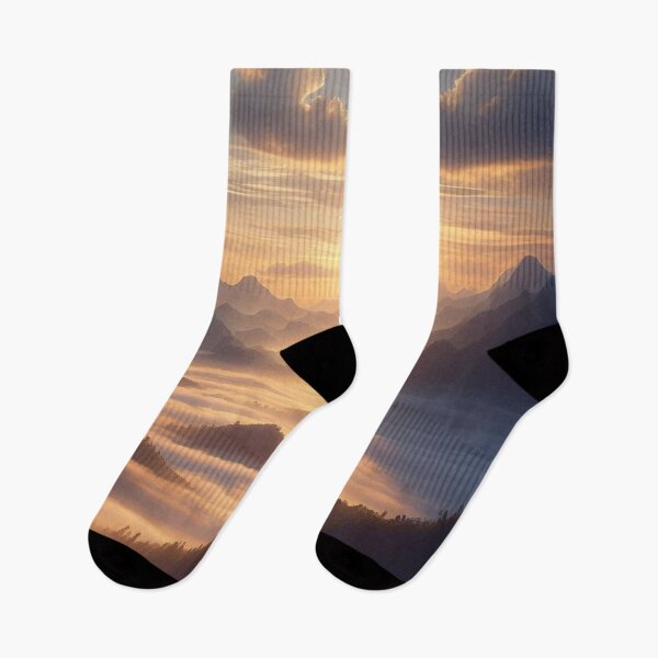 Item preview, A Serene Sunrise Over A Misty Mountain Range. designed and sold by IrsathThaslima.