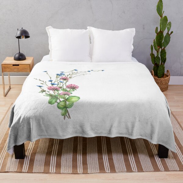 Item preview, Pink clover and blue chicory. Bouquet of watercolor wild flowers and leaves. designed and sold by BartolArt.