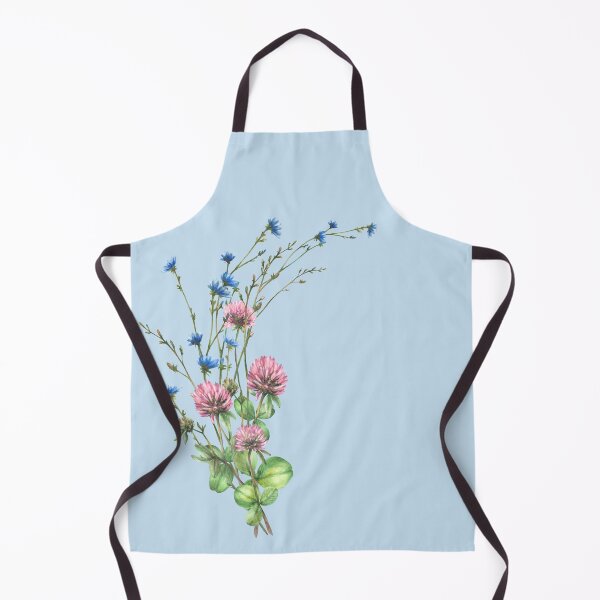 Artikelvorschau, Rosa Klee und blaue Zichorie. Blumenstrauß aus Aquarellwildblumen und -blättern. entworfen und verkauft von BartolArt.