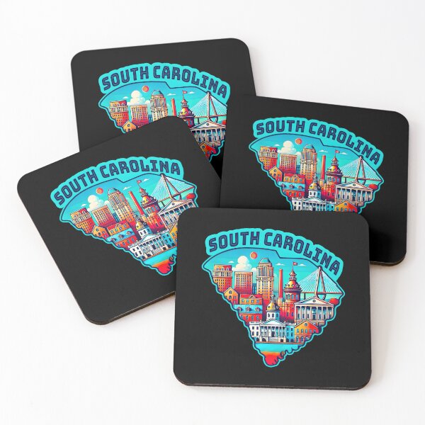 Item preview, South carolina State Map USA Skyline and Landmarks Illustration- travel souvenir art designed and sold by Unitepeople.