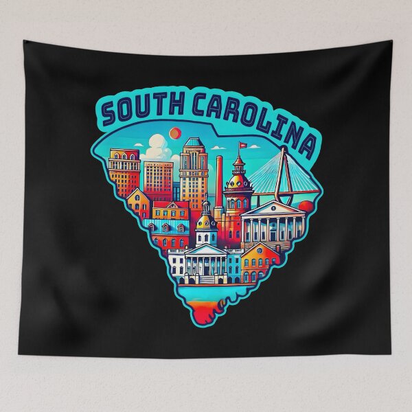 Item preview, South carolina State Map USA Skyline and Landmarks Illustration- travel souvenir art designed and sold by Unitepeople.
