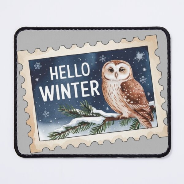 Item preview, Hello Winter - Christmas owl sitting on a snow-laden branch on an evergreen tree designed and sold by 123ks.